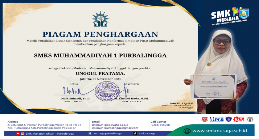 SMK MUHAMMADIYAH 1 PURBALINGGA RAIH PREDIKAT SEKOLAH UNGGUL DARI