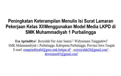 Peningkatan Keterampilan Menulis Isi Surat Lamaran Pekerjaan Kelas XII Menggunakan Model Media LKPD di SMK Muhammadiyah 1 Purbalingga